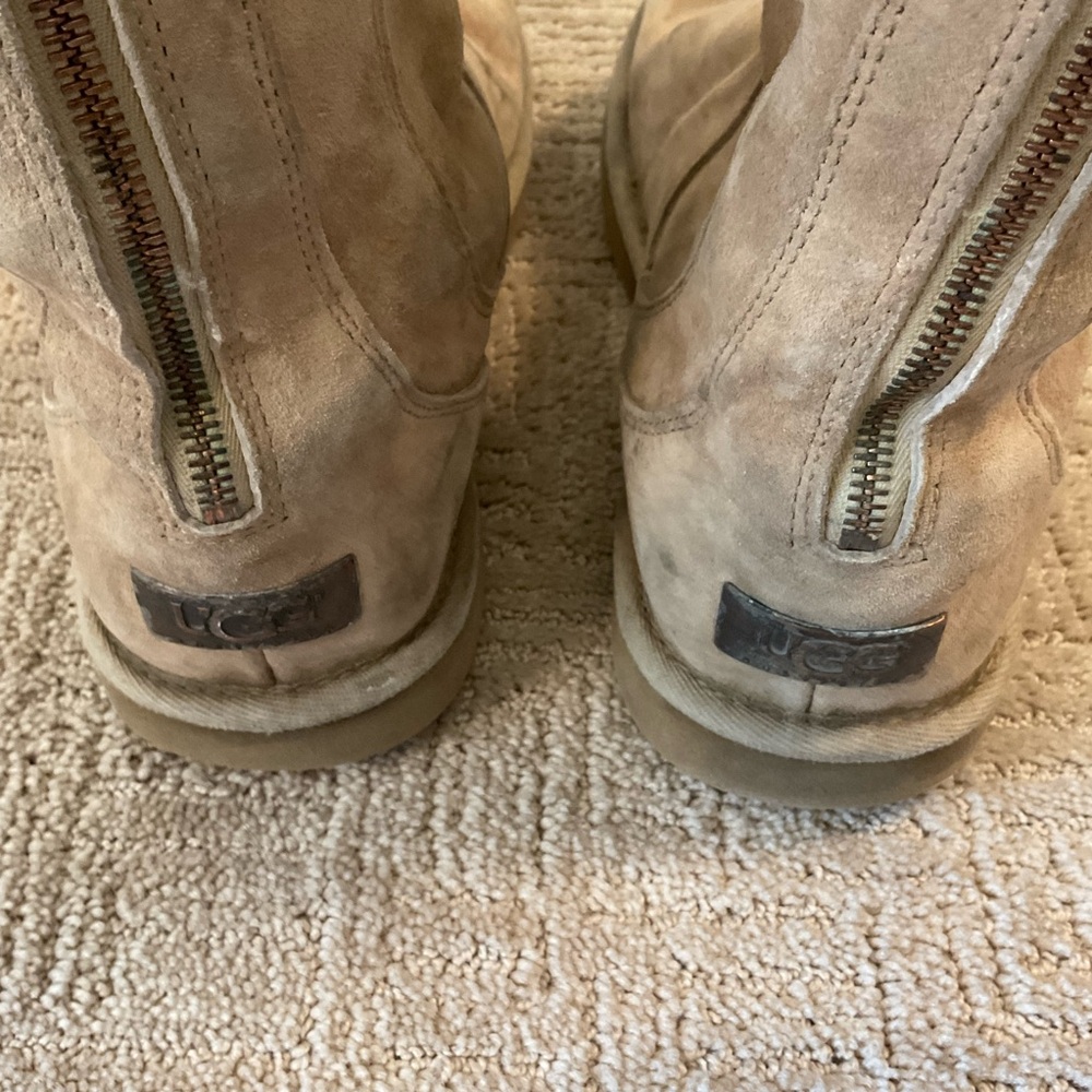 🔸💜 UGG Tall Winter Boots Leather Soft Sheepskin Lined Tan Back Zip Size 10 - Picture 5 of 10